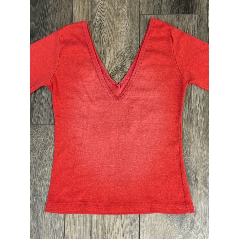 Cheese Cake Fat City Cafe & Bar Graphic V-Neck Top Red L Vintage Festival Boho - Picture 7 of 13
